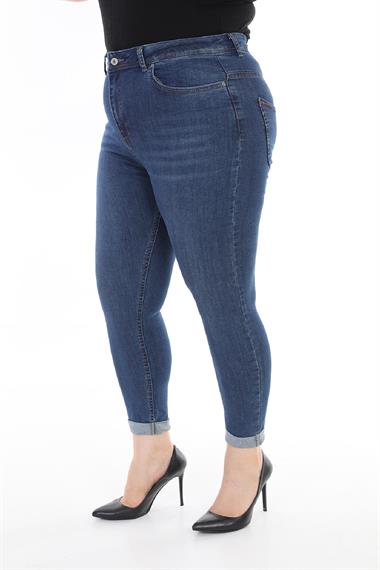 Double Folded Bottom High Waisted Skinny Short Jean Dark Blue Denim Dark Blue Denim (30-36)