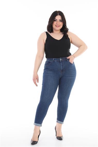 Double Folded Bottom High Waisted Skinny Short Jean Dark Blue Denim Dark Blue Denim (30-36)