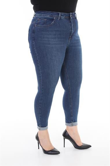 Double Folded Bottom High Waisted Skinny Short Jean Dark Blue Denim Dark Blue Denim (30-36)