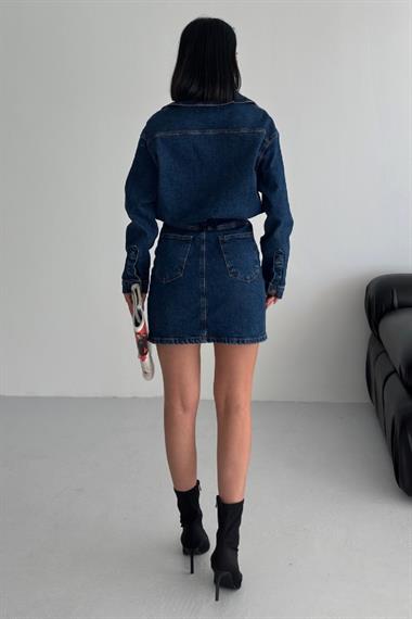 Düğmeli Mini Kot Elbise