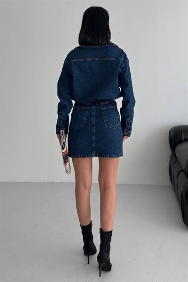 Düğmeli Mini Kot Elbise