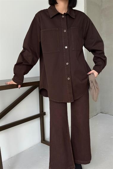 Düğmeli Oversize Kot Gömlek