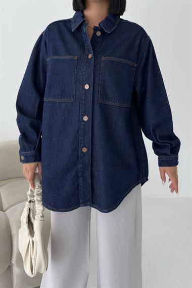 Düğmeli Oversize Kot Gömlek
