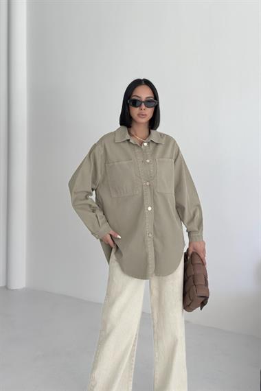 Düğmeli Oversize Kot Gömlek