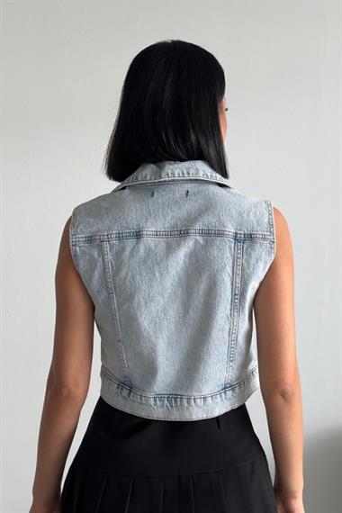 Fermuarlı Mini Kot Yelek