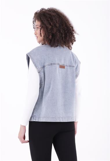 Fermuarlı Oversize Kot Yelek