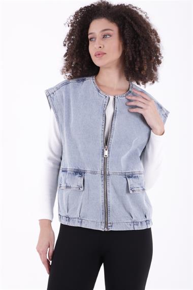 Fermuarlı Oversize Kot Yelek