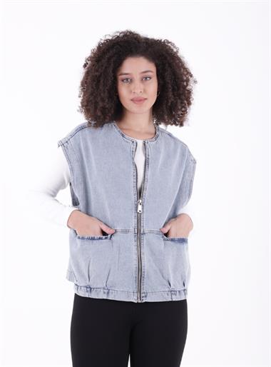 Fermuarlı Oversize Kot Yelek