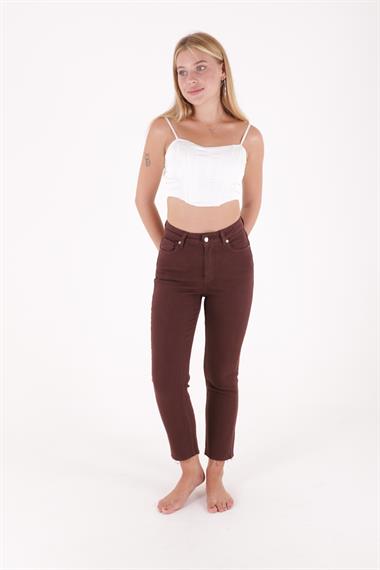 Fringe Ending High Waisted Mom Fit Jean Brown (26-31)