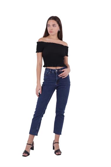 Fringe Ending High Waisted Mom Fit Jean Regular Dark Blue Regular Dark Blue (28-33)