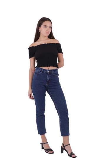 Fringe Ending High Waisted Mom Fit Jean Regular Dark Blue Regular Dark Blue (28-33)