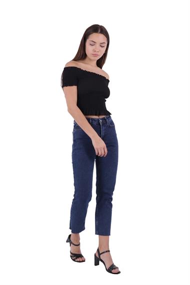 Fringe Ending High Waisted Mom Fit Jean Regular Dark Blue Regular Dark Blue (28-33)