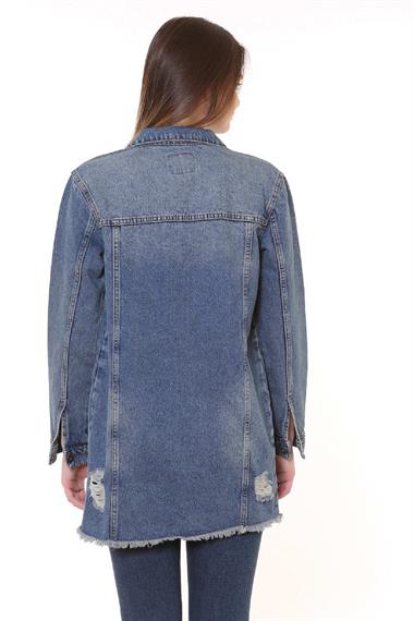 Fringe Finish Boyfriend Denim Jacket Middle Blue - Tinted Middle Blue - Tinted (S-XL-6)