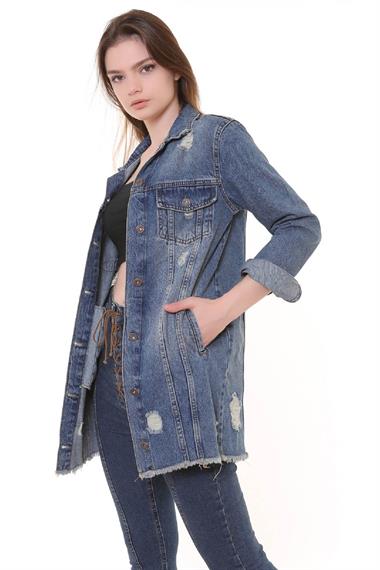 Fringe Finish Boyfriend Denim Jacket Middle Blue - Tinted Middle Blue - Tinted (S-XL-6)