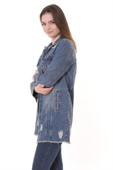 Fringe Finish Boyfriend Denim Jacket Middle Blue - Tinted Middle Blue - Tinted (S-XL-6)