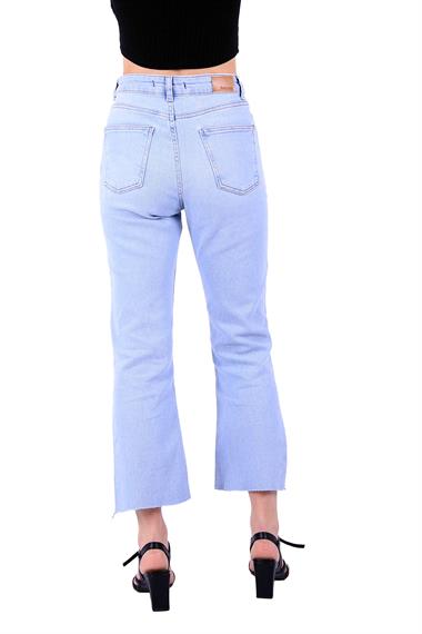 High Waist Mom Fit Jean with Flared Leg and Fringe Ending Ice Blue - Tinted Ice Blue - Tinted (28-33)