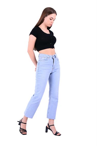 High Waist Mom Fit Jean with Flared Leg and Fringe Ending Ice Blue - Tinted Ice Blue - Tinted (26-31)