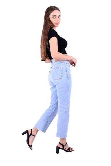 High Waist Mom Fit Jean with Flared Leg and Fringe Ending Ice Blue - Tinted Ice Blue - Tinted (26-31)