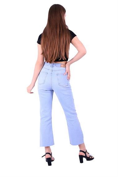 High Waist Mom Fit Jean with Flared Leg and Fringe Ending Ice Blue - Tinted Ice Blue - Tinted (26-31)