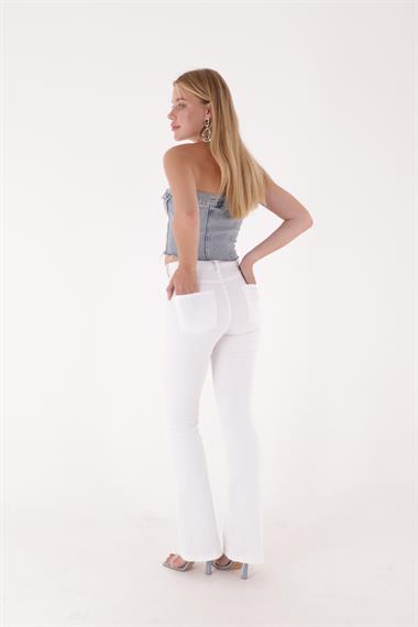 High Waisted and Flared Leg Skinny Jean White White (30-36)