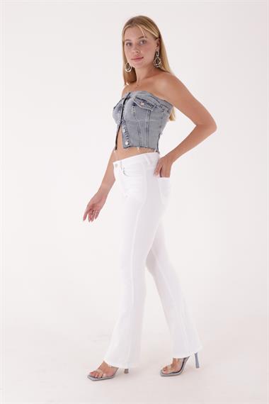 High Waisted and Flared Leg Skinny Jean White White (30-36)