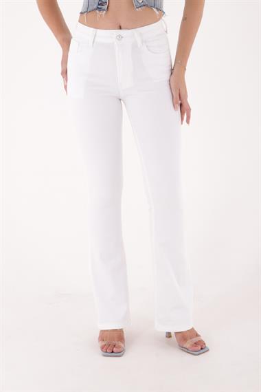 High Waisted and Flared Leg Skinny Jean White White (30-36)