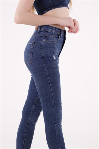 High Waisted and Little Ripped Skinny Jean Dark Blue Denim Dark Blue Denim (28-33)