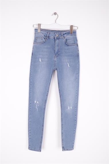 High Waisted and Little Ripped Skinny Jean Light Blue Denim Light Blue Denim (26-31)