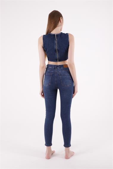 High Waisted and Little Ripped Skinny Jean Dark Blue Denim Dark Blue Denim (28-33)