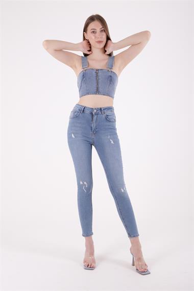 High Waisted and Little Ripped Skinny Jean Light Blue Denim Light Blue Denim (26-31)