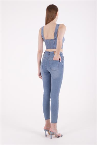 High Waisted and Little Ripped Skinny Jean Light Blue Denim Light Blue Denim (26-31)