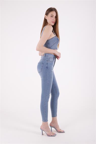 High Waisted and Little Ripped Skinny Jean Light Blue Denim Light Blue Denim (26-31)