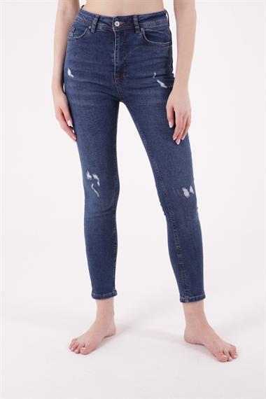 High Waisted and Little Ripped Skinny Jean Dark Blue Denim Dark Blue Denim (28-33)