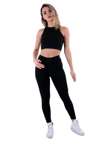 High Waisted Ankle Length Skinny Jean Black Black (42)