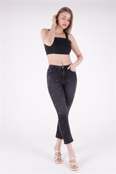 High Waisted Mom Fit Jean with Drops and Fringe Ending Anthracite Denim Anthracite Denim (26-28)