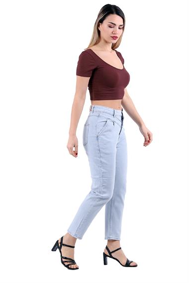 High Waisted Mom Fit Jean with Extra Horizontal Sewings Ice Blue - Tinted (27-32)