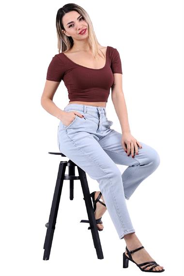 High Waisted Mom Fit Jean with Extra Horizontal Sewings Ice Blue - Tinted (27-32)