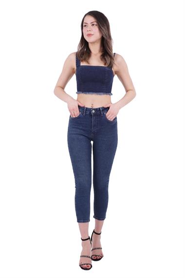 High Waisted Short Skinny Jean Dark Blue Denim Dark Blue Denim (26-30)