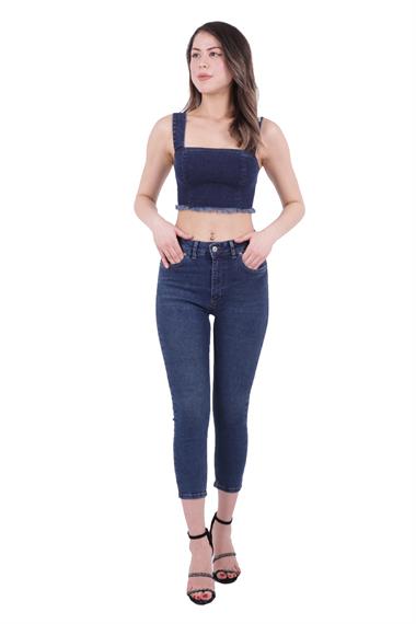 High Waisted Short Skinny Jean Dark Blue Denim Dark Blue Denim (26-30)