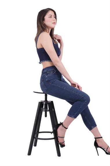 High Waisted Short Skinny Jean Dark Blue Denim Dark Blue Denim (26-30)