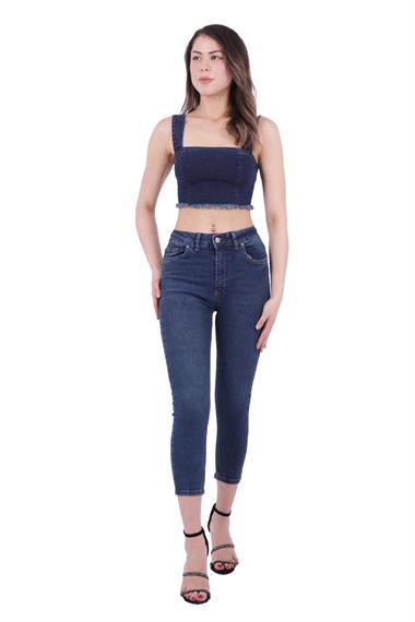 High Waisted Short Skinny Jean Dark Blue Denim Dark Blue Denim (26-30)