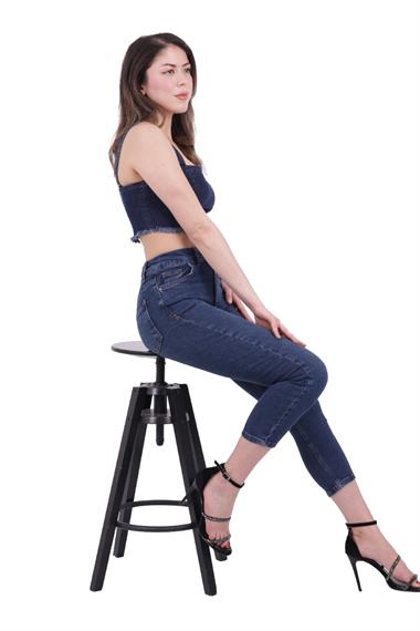 High Waisted Short Skinny Jean Dark Blue Denim Dark Blue Denim (26-30)