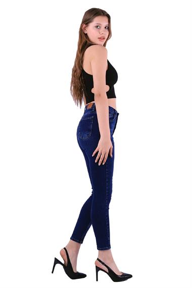 High Waisted Skinny Jean with Five Buttons in Front Dark Blue Denim Dark Blue Denim (28-33)