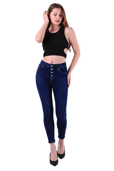 High Waisted Skinny Jean with Five Buttons in Front Dark Blue Denim Dark Blue Denim (28-33)