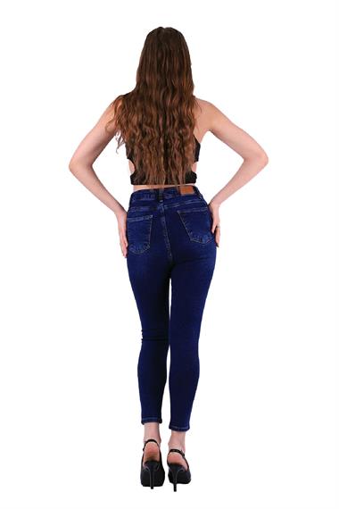 High Waisted Skinny Jean with Five Buttons in Front Dark Blue Denim Dark Blue Denim (28-33)