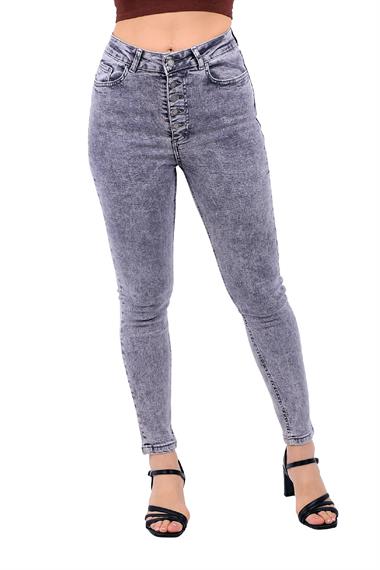 High Waisted Skinny Jean with Five Buttons in Front Light Grey Denim Light Grey Denim (30-36)