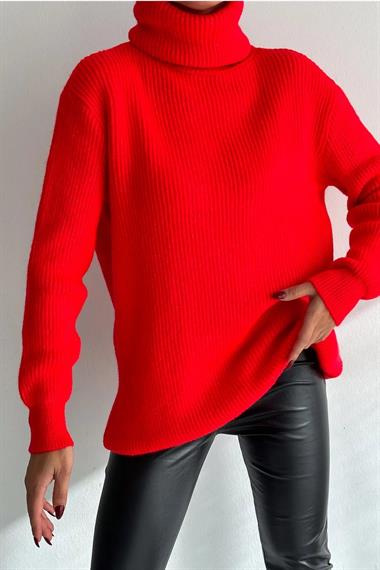 Women's Turtleneck Fisherman Basic Loose Knitwear Tunic Sweater