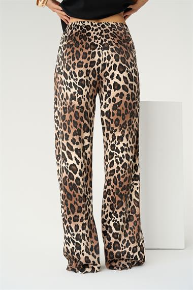 Kadın Leopar Lastikli Dokuma Pantolon - Leopar