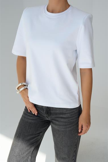 Kadın Llian Örme Kısa Kol T-shirt - Beyaz