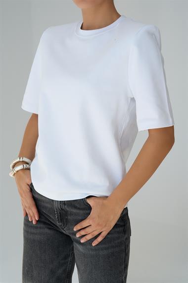 Kadın Llian Örme Kısa Kol T-shirt - Beyaz